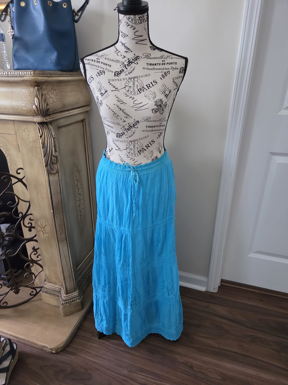 Advance Apparels Turquoise Blue Tiered Maxi Skirt